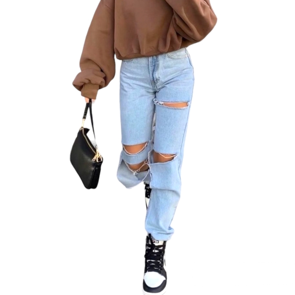 Adika Blue Ripped Davis Straight Leg Distressed 90s Light Wash Jeans Size Small